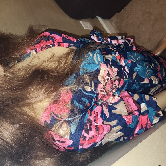 Floral Print, Self-Tie Sash, Mini Dress, Small, Navy - Picture 5 of 8